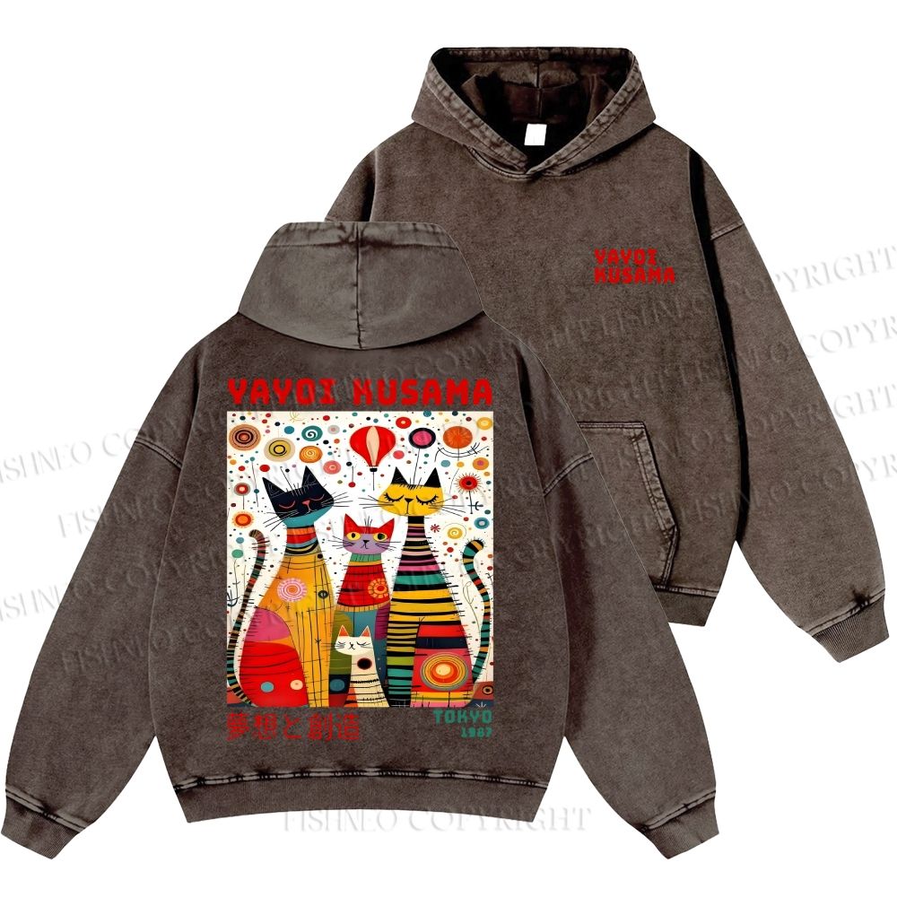 Unisex Casual Yayoi Kusama Cats Dots Printed Washed Hoodie