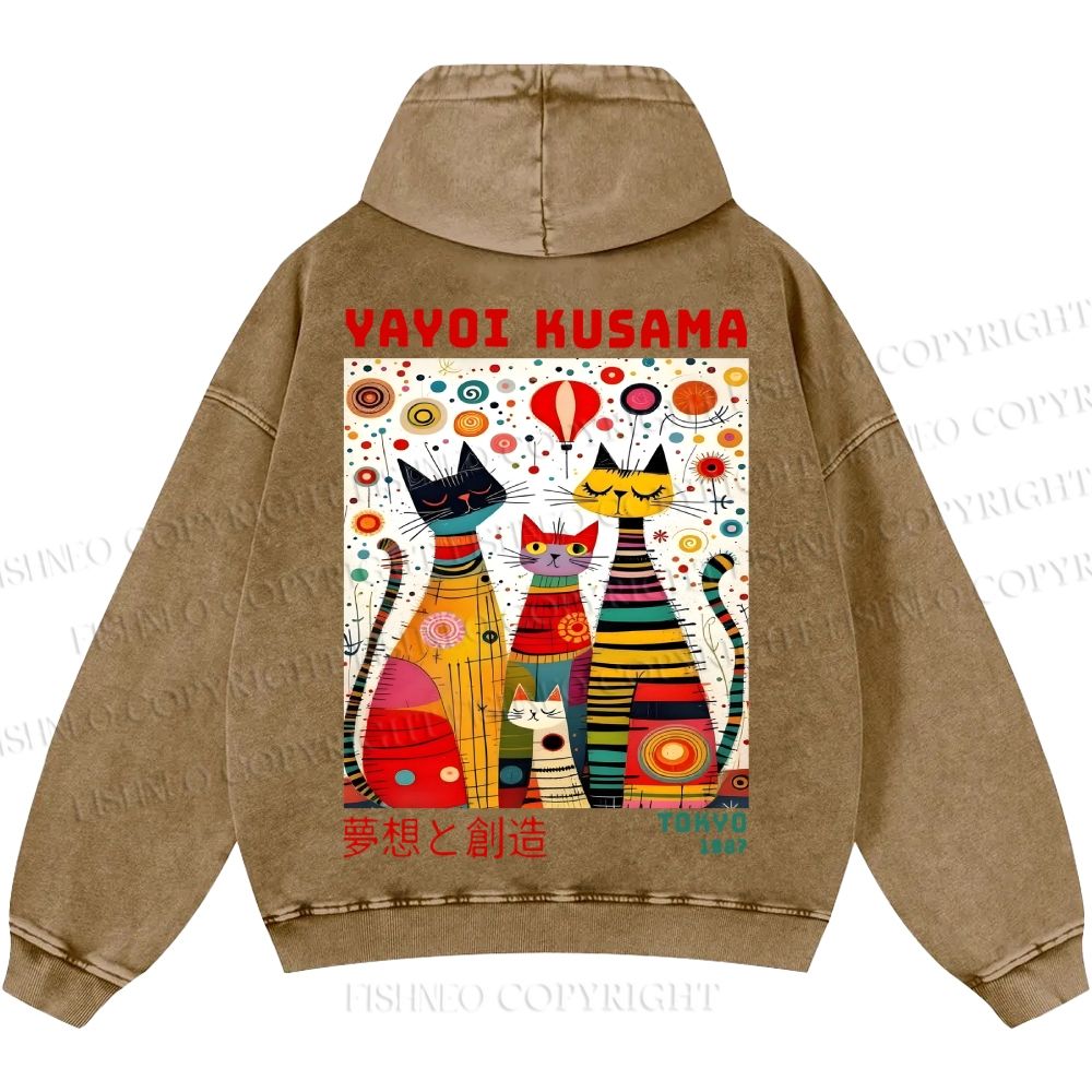 Unisex Casual Yayoi Kusama Cats Dots Printed Washed Hoodie