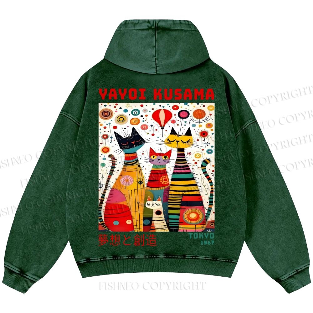 Unisex Casual Yayoi Kusama Cats Dots Printed Washed Hoodie