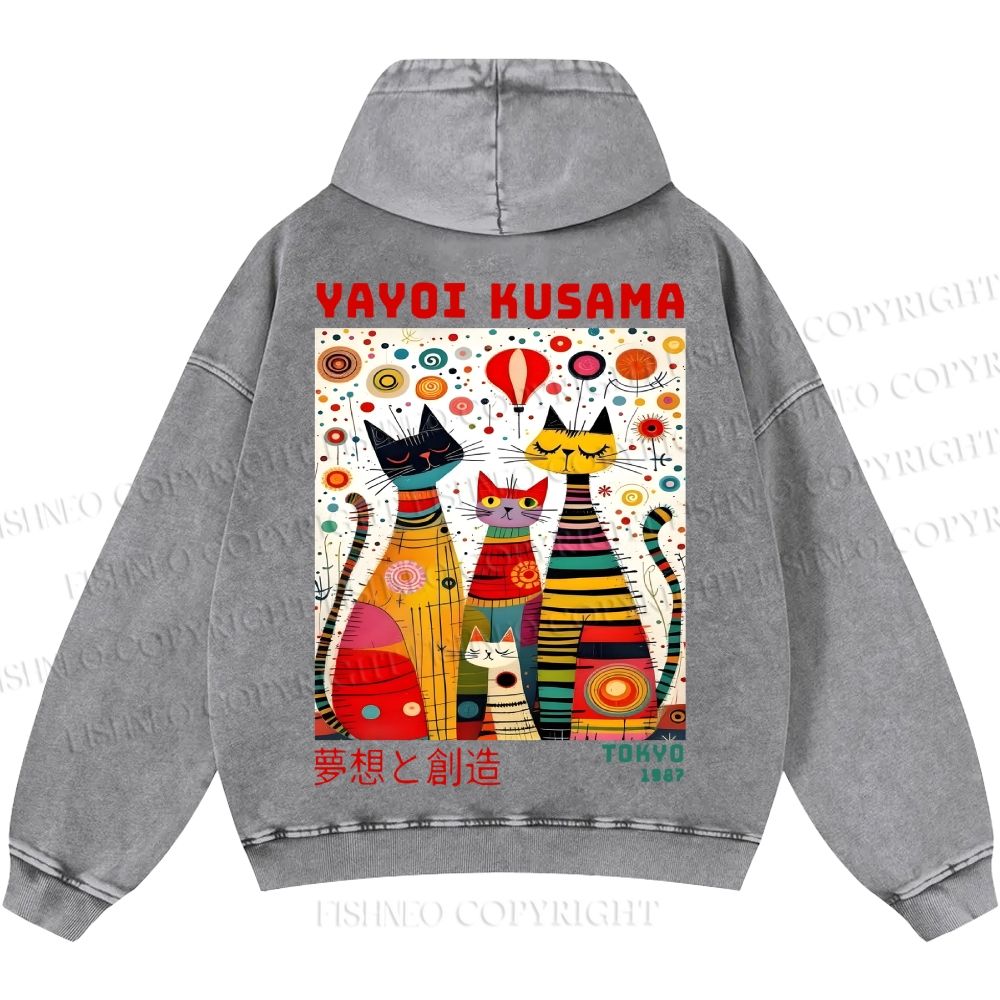 Unisex Casual Yayoi Kusama Cats Dots Printed Washed Hoodie