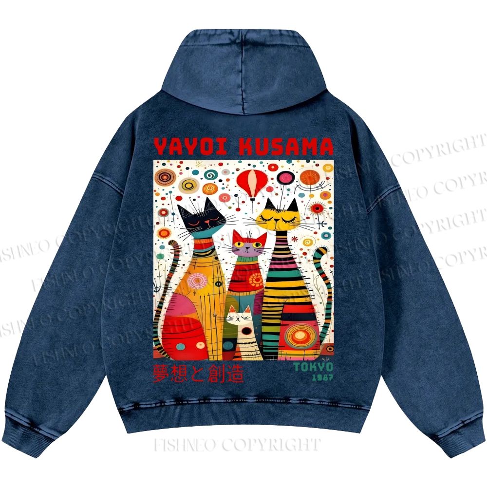 Unisex Casual Yayoi Kusama Cats Dots Printed Washed Hoodie