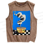 Unisex Vintage Coffee Piano Tea Time Printed Washed Tank Top