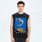 Unisex Vintage Coffee Piano Tea Time Printed Washed Tank Top