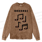Unisex Casual Bauhaus Musical Note Eyes Washed Printed Long Sleeve T-shirt