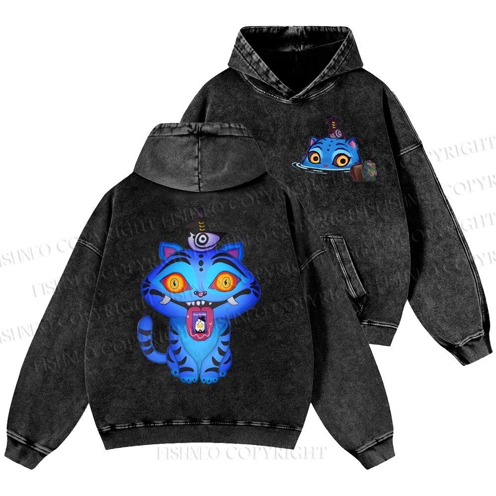 Unisex Casual Kpop Demon Hunters Tiger Printed Washed Hoodie