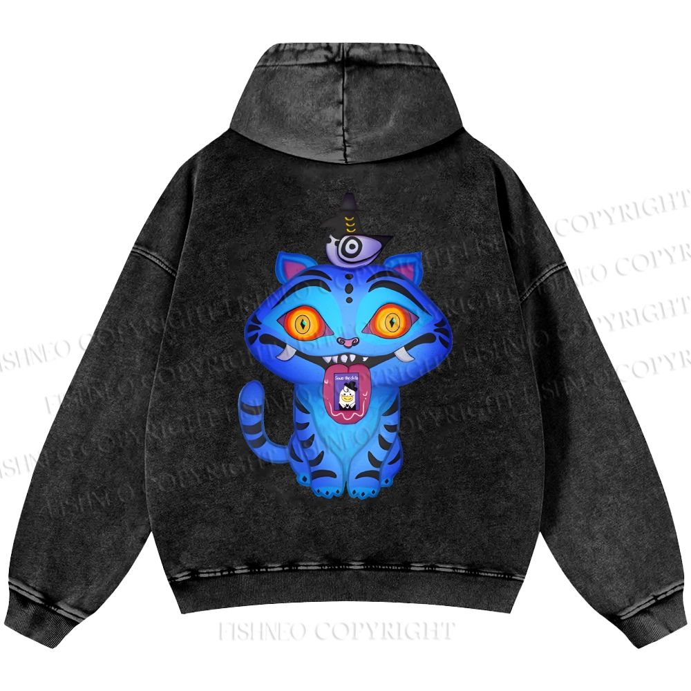 Unisex Casual Kpop Demon Hunters Tiger Printed Washed Hoodie