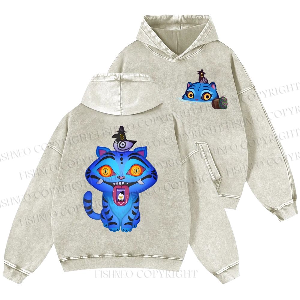 Unisex Casual Kpop Demon Hunters Tiger Printed Washed Hoodie