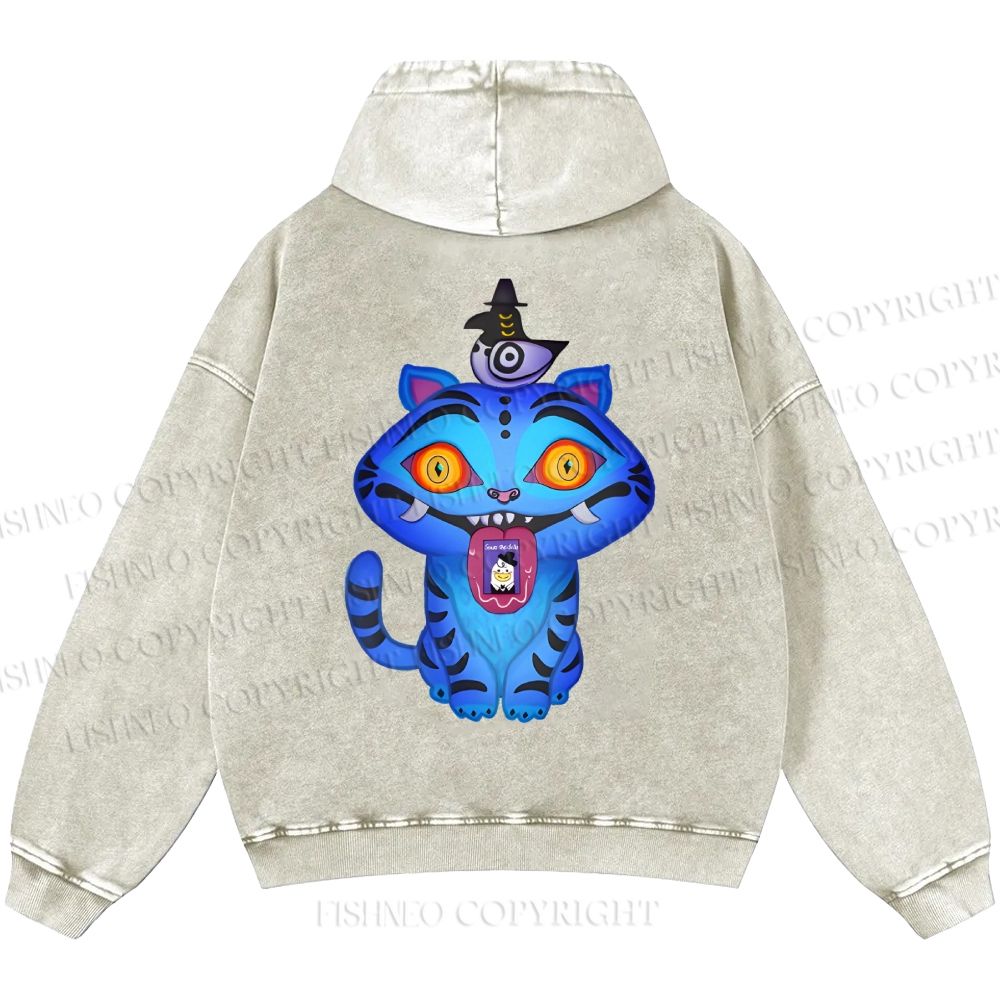 Unisex Casual Kpop Demon Hunters Tiger Printed Washed Hoodie