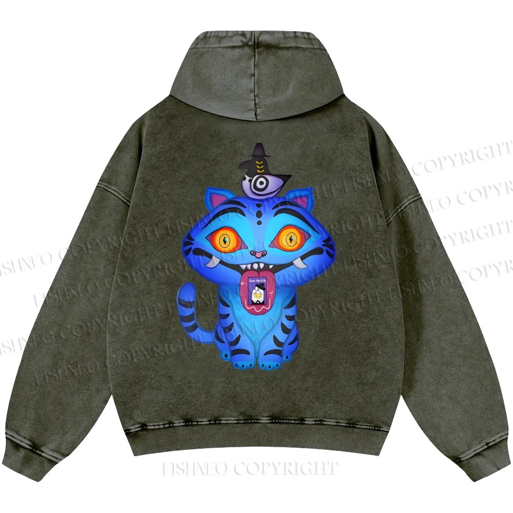 Unisex Casual Kpop Demon Hunters Tiger Printed Washed Hoodie