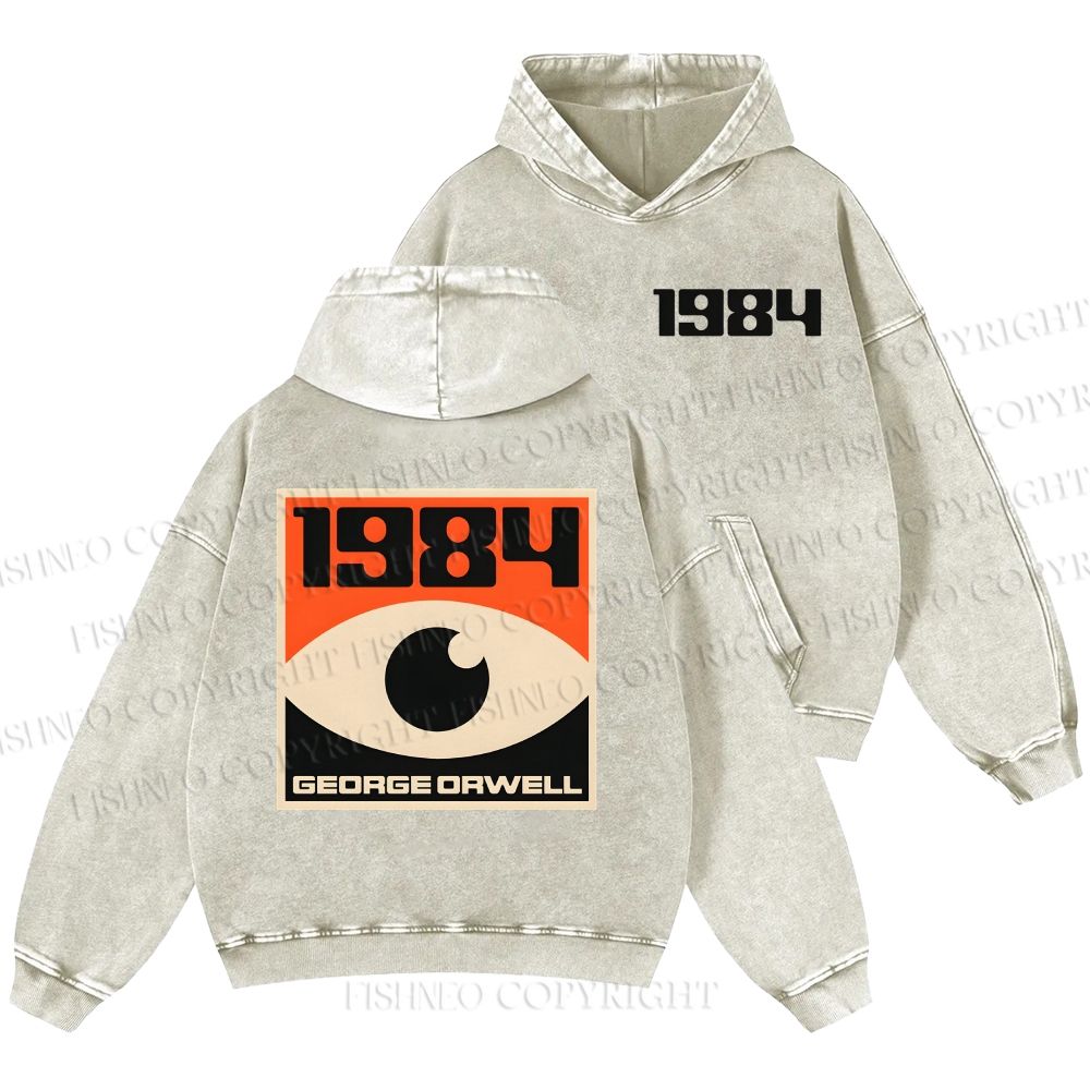 Unisex Casual Artistic Geometric Eyes Printed Washed Hoodie