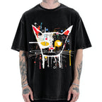 Unisex Abstract Art Cat Printed Washed T-shirt