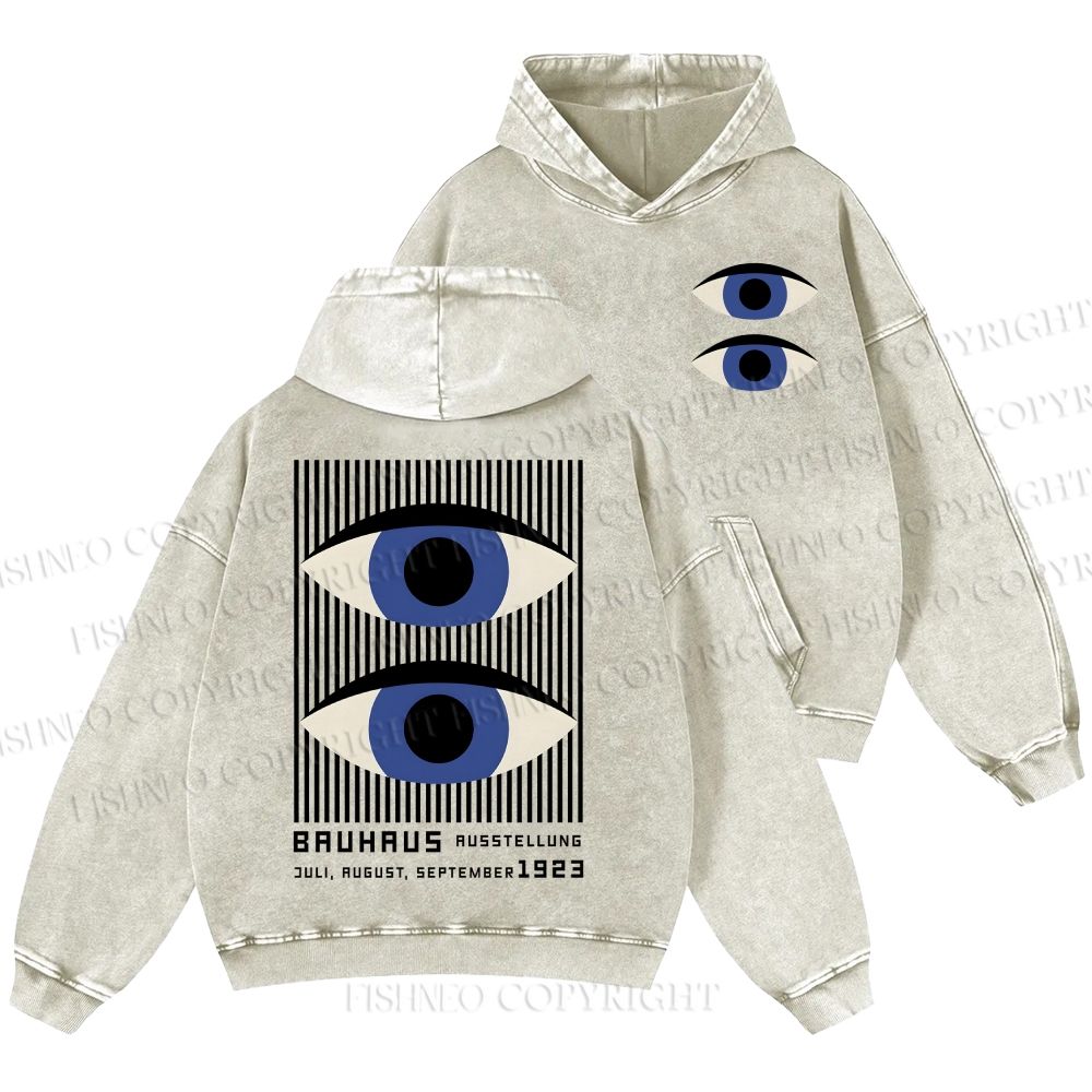Unisex Casual Geometric Eyes Printed Washed Hoodie