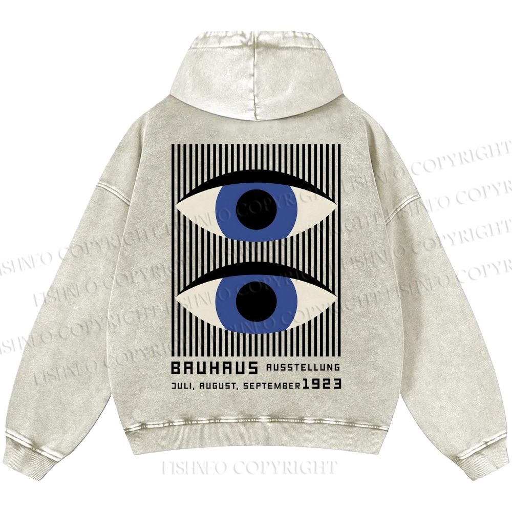 Unisex Casual Geometric Eyes Printed Washed Hoodie