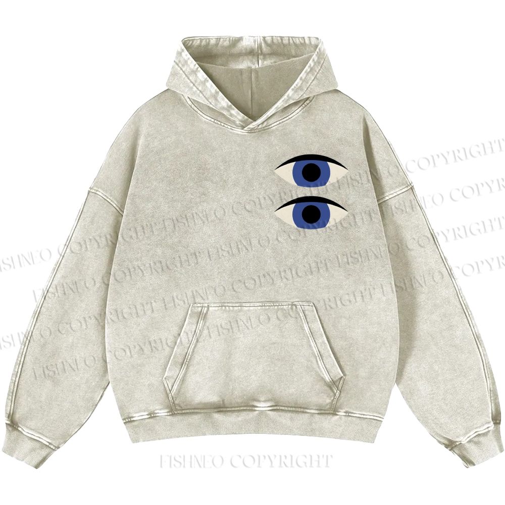 Unisex Casual Geometric Eyes Printed Washed Hoodie