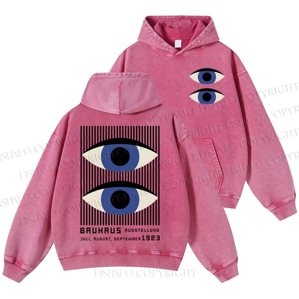 Unisex Casual Geometric Eyes Printed Washed Hoodie