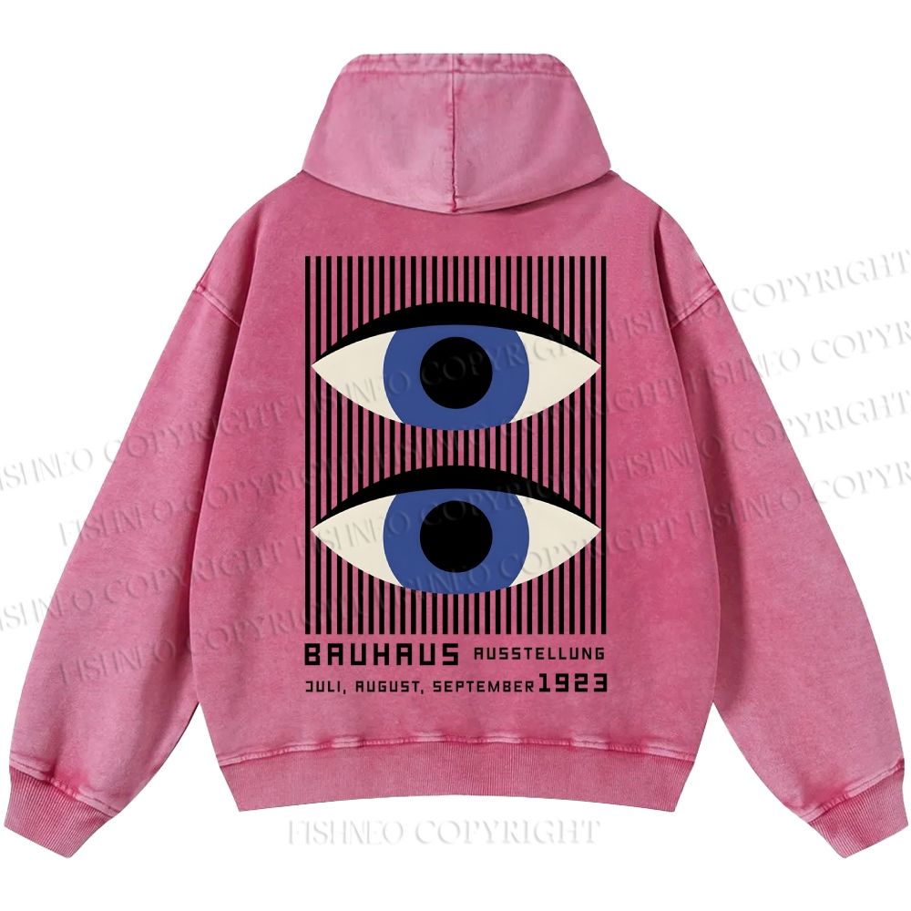 Unisex Casual Geometric Eyes Printed Washed Hoodie