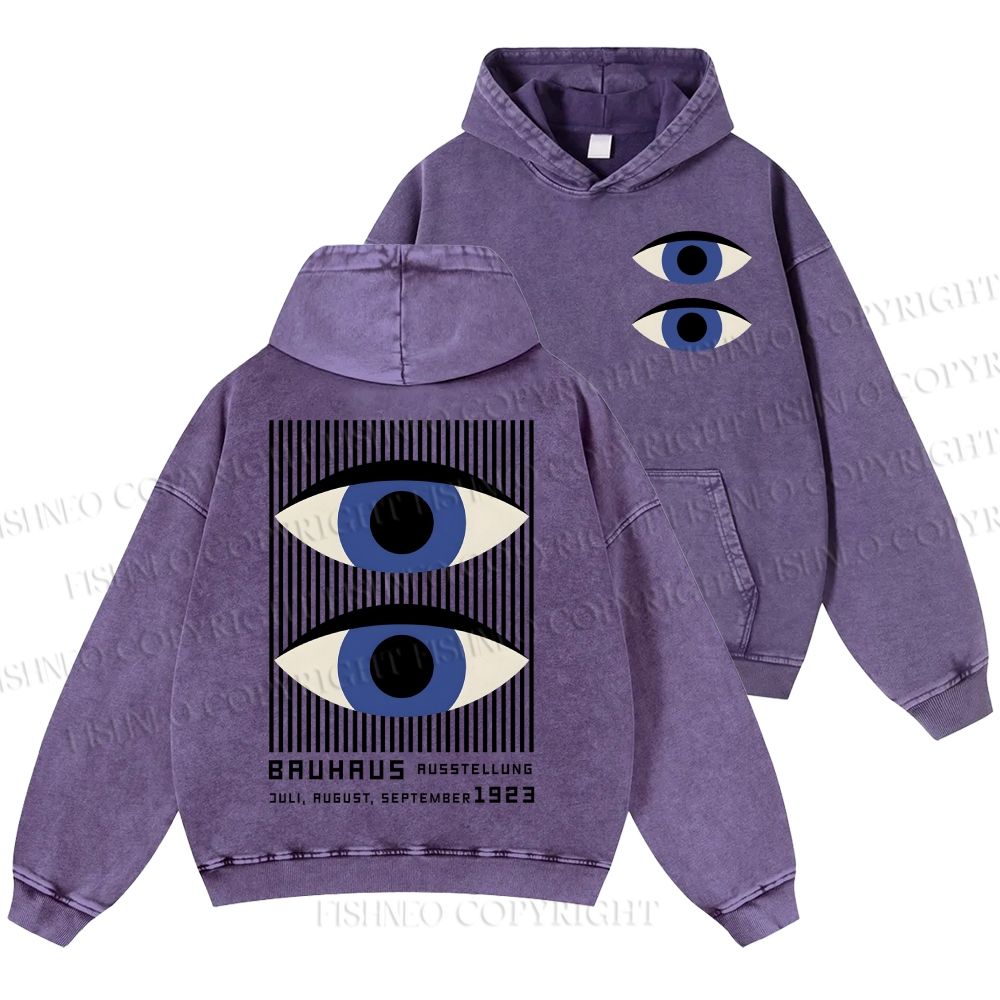 Unisex Casual Geometric Eyes Printed Washed Hoodie