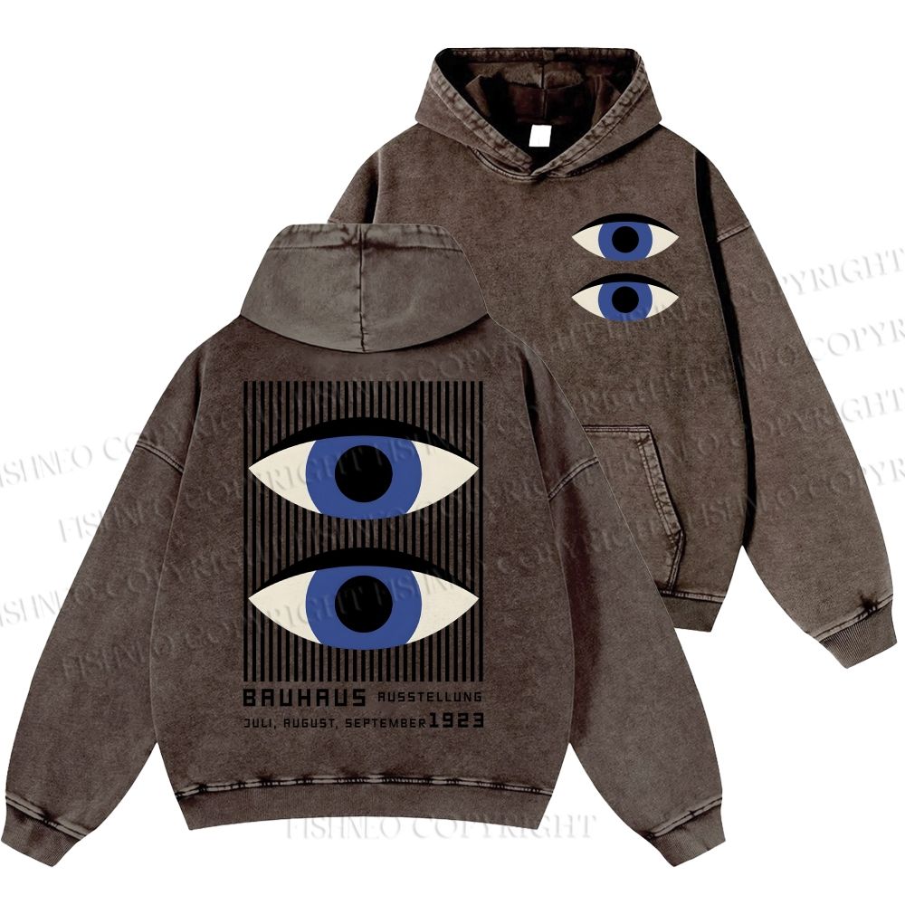 Unisex Casual Geometric Eyes Printed Washed Hoodie