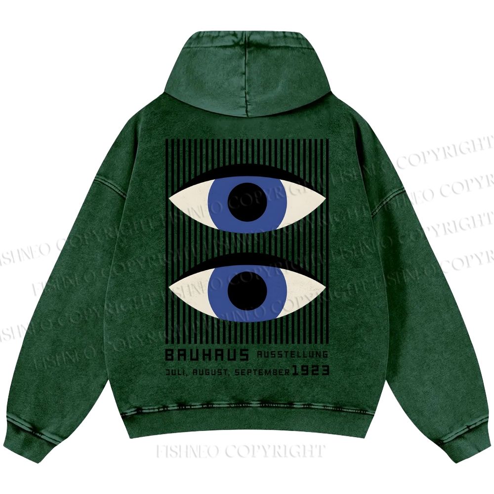 Unisex Casual Geometric Eyes Printed Washed Hoodie