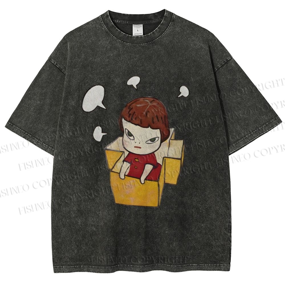 Unisex Yoshitomo Nara Girl In Box Lots Of Ideas Printed Washed Tee