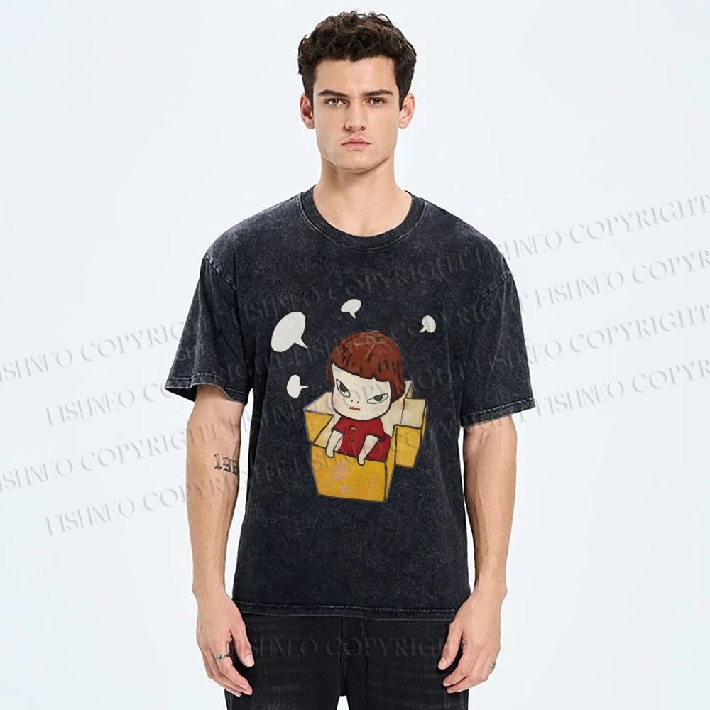 Unisex Yoshitomo Nara Girl In Box Lots Of Ideas Printed Washed Tee