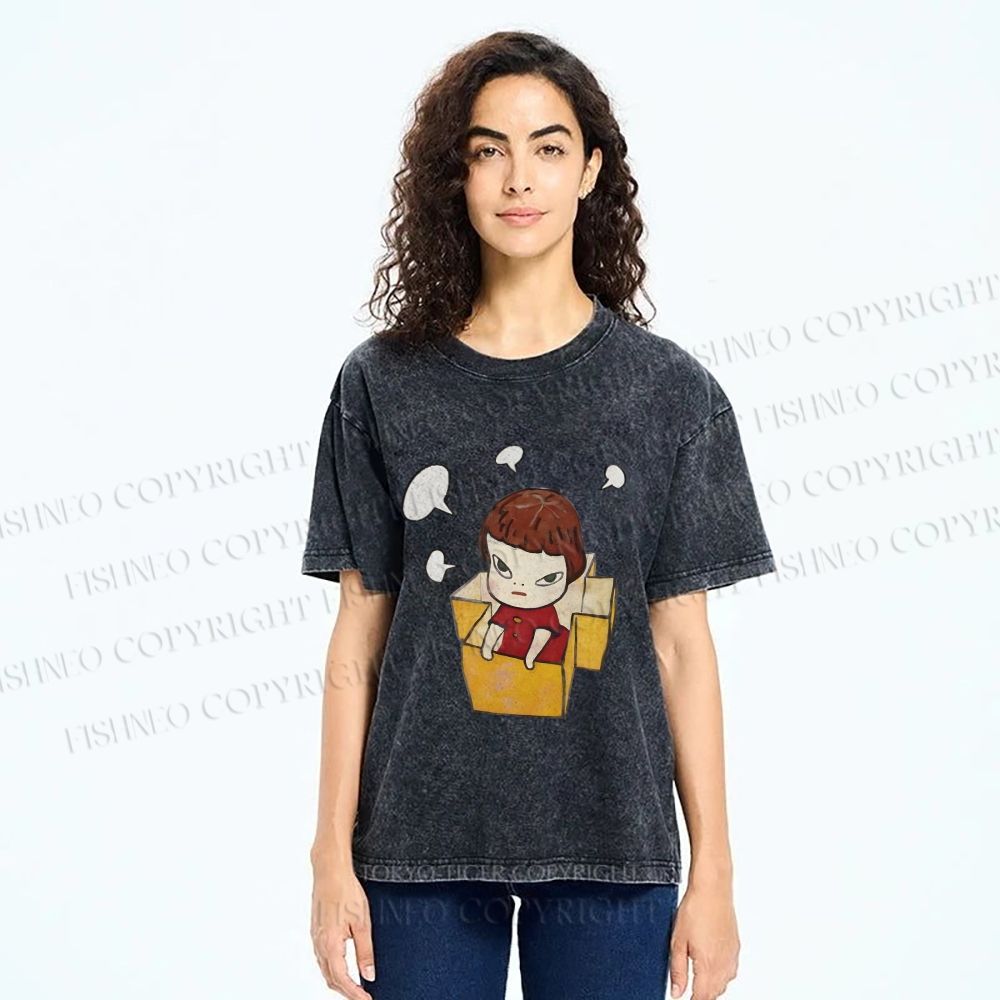 Unisex Yoshitomo Nara Girl In Box Lots Of Ideas Printed Washed Tee