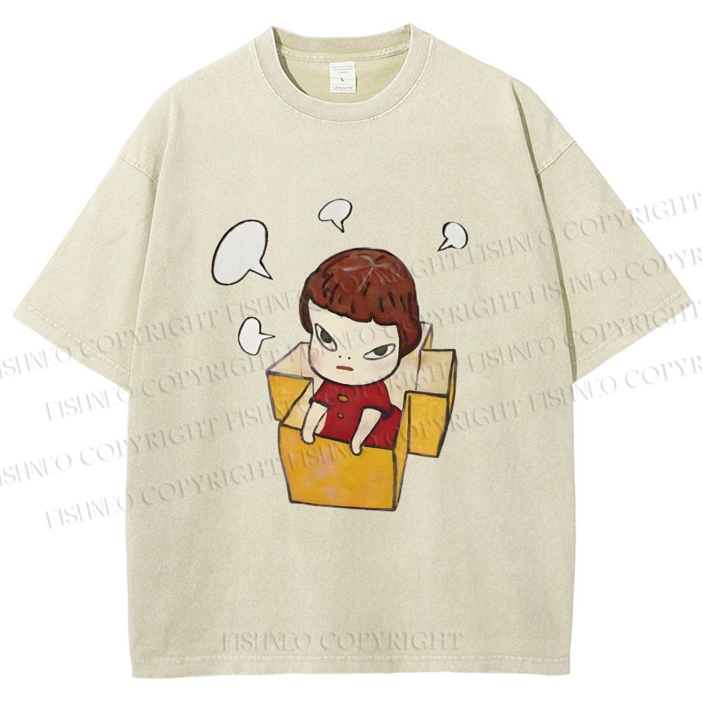 Unisex Yoshitomo Nara Girl In Box Lots Of Ideas Printed Washed Tee