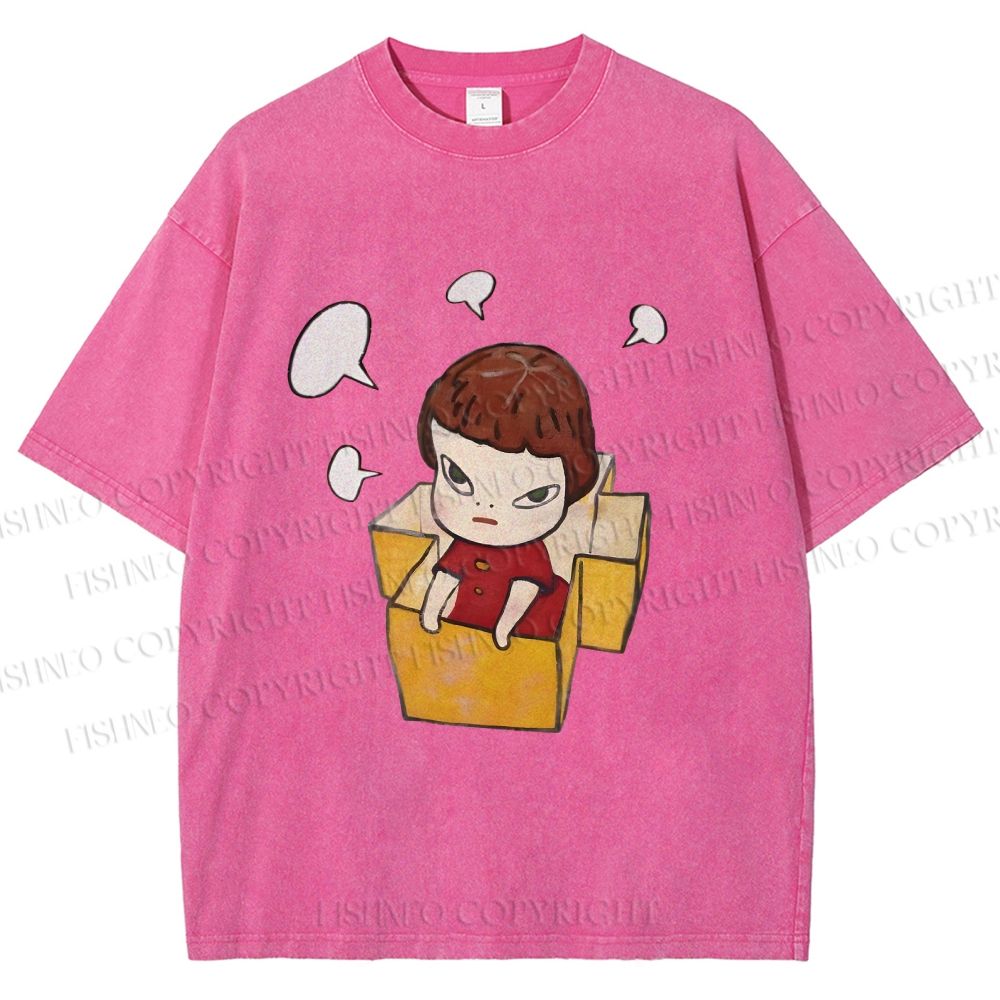 Unisex Yoshitomo Nara Girl In Box Lots Of Ideas Printed Washed Tee