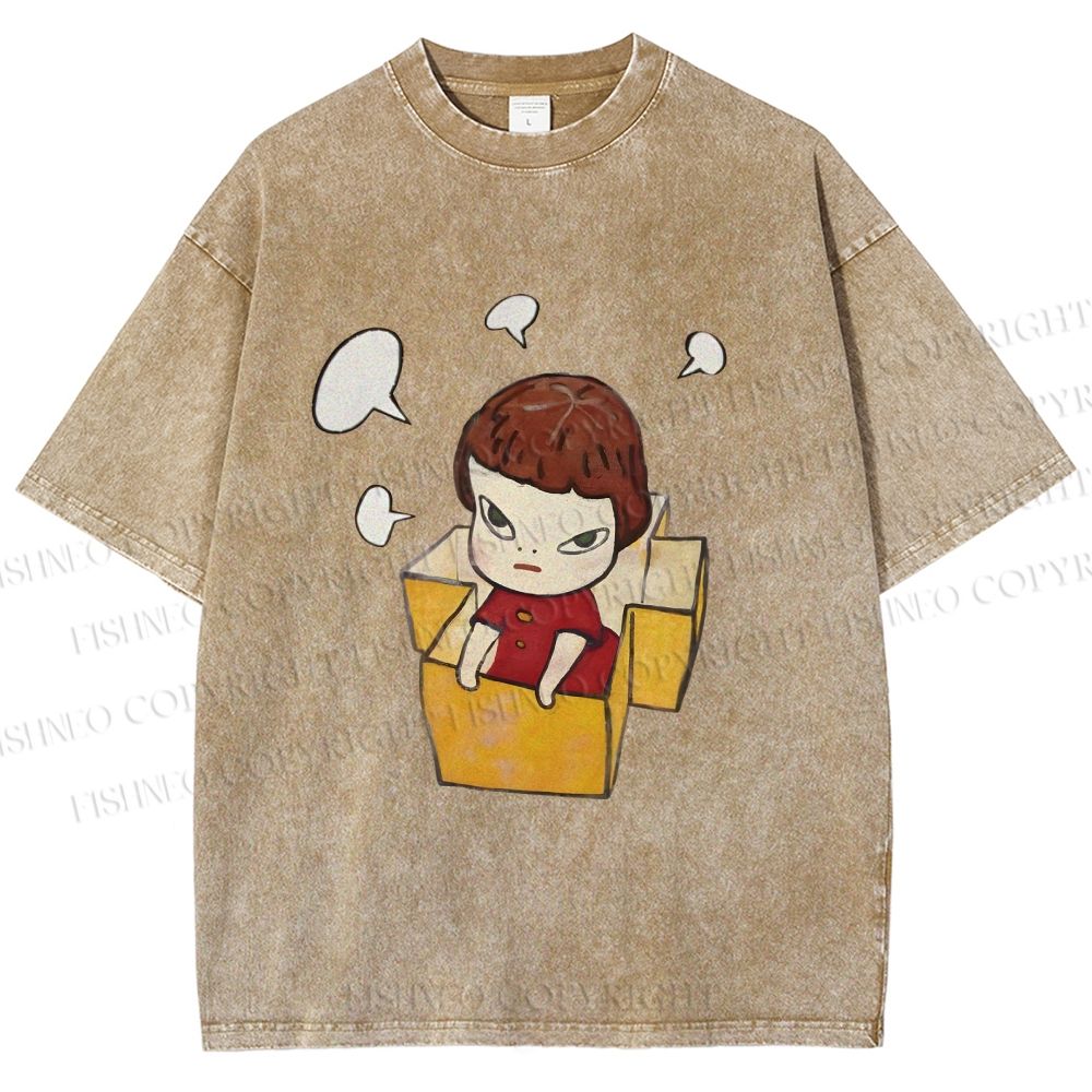 Unisex Yoshitomo Nara Girl In Box Lots Of Ideas Printed Washed Tee