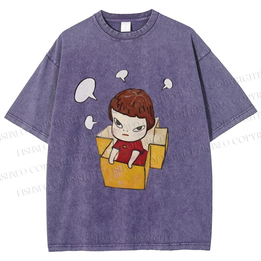 Unisex Yoshitomo Nara Girl In Box Lots Of Ideas Printed Washed Tee