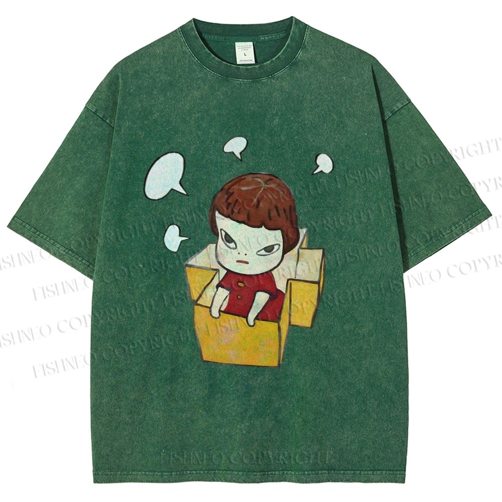 Unisex Yoshitomo Nara Girl In Box Lots Of Ideas Printed Washed Tee