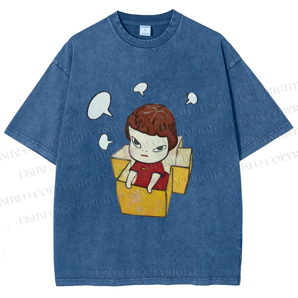 Unisex Yoshitomo Nara Girl In Box Lots Of Ideas Printed Washed Tee