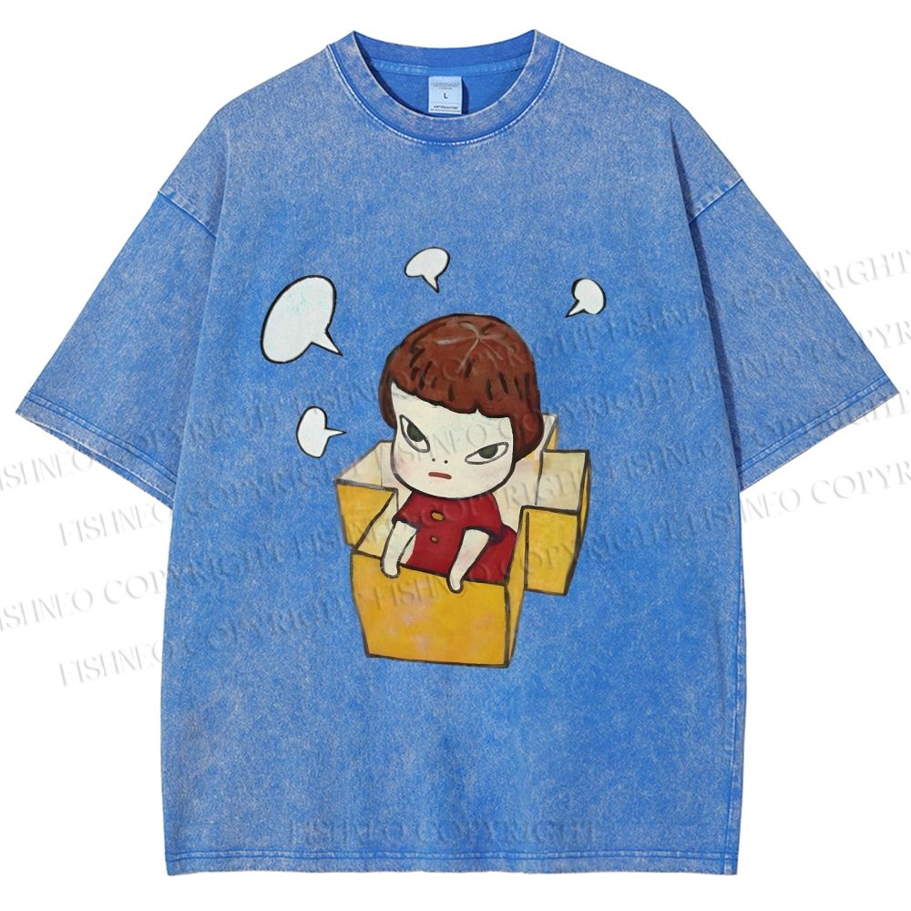 Unisex Yoshitomo Nara Girl In Box Lots Of Ideas Printed Washed Tee