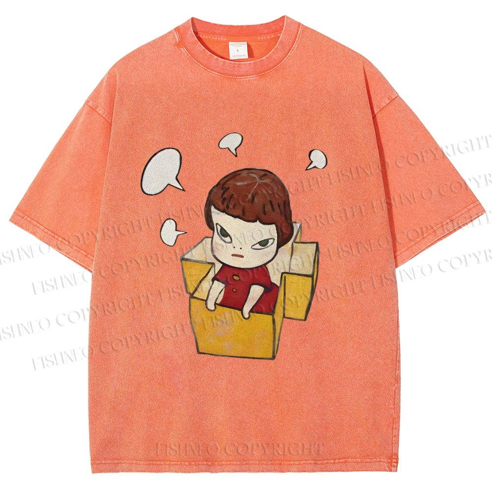 Unisex Yoshitomo Nara Girl In Box Lots Of Ideas Printed Washed Tee
