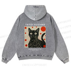 Casual Yayoi Kusama Cat Printed Washed Hoodie