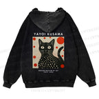 Casual Yayoi Kusama Cat Printed Washed Hoodie