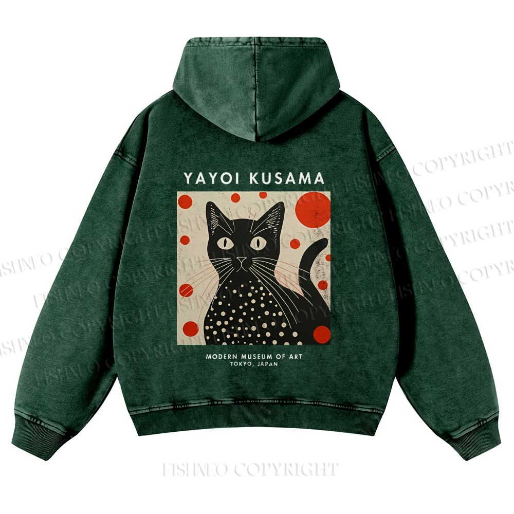 Casual Yayoi Kusama Cat Printed Washed Hoodie