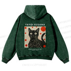 Casual Yayoi Kusama Cat Printed Washed Hoodie
