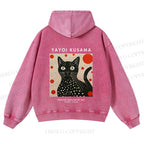 Casual Yayoi Kusama Cat Printed Washed Hoodie