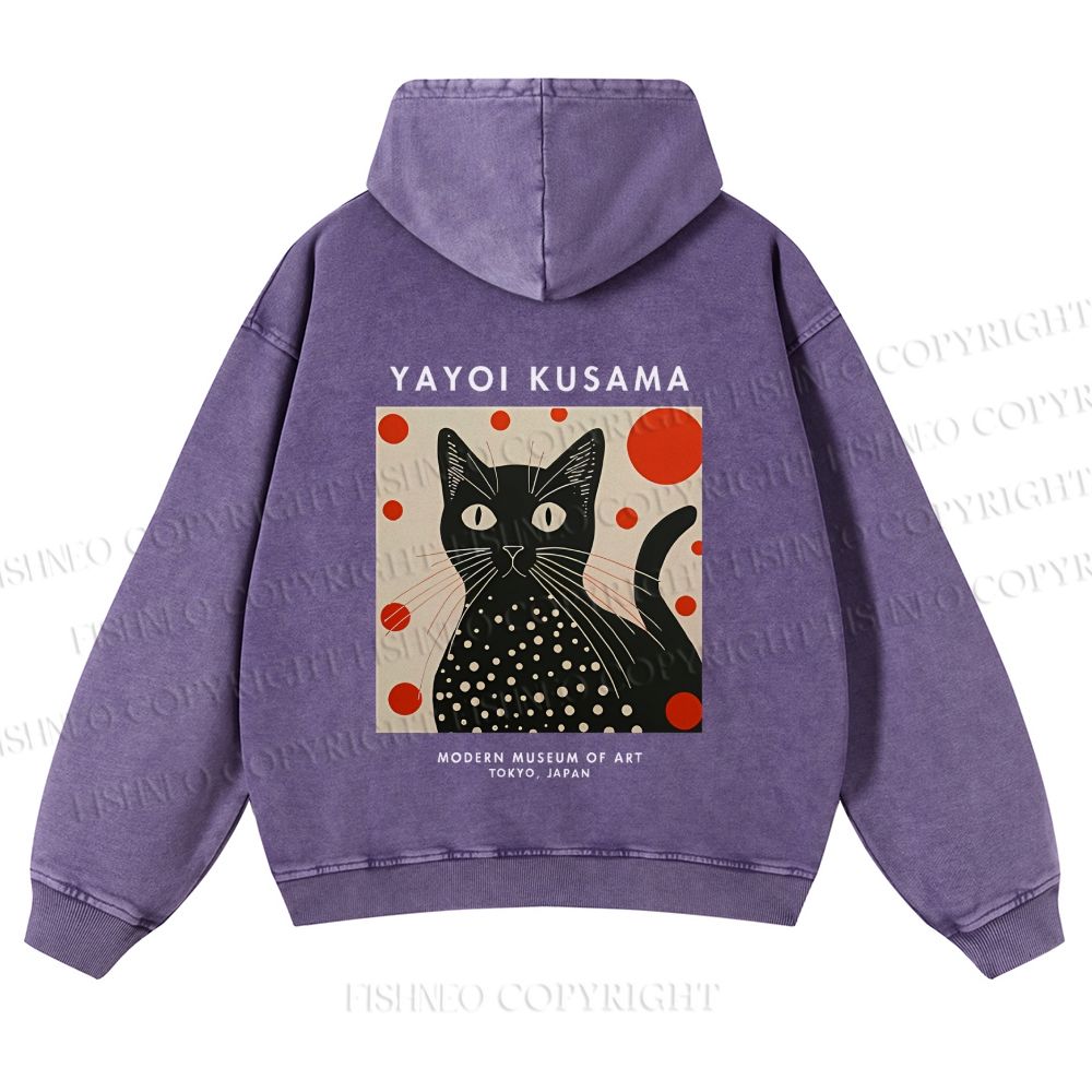 Casual Yayoi Kusama Cat Printed Washed Hoodie
