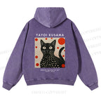 Casual Yayoi Kusama Cat Printed Washed Hoodie
