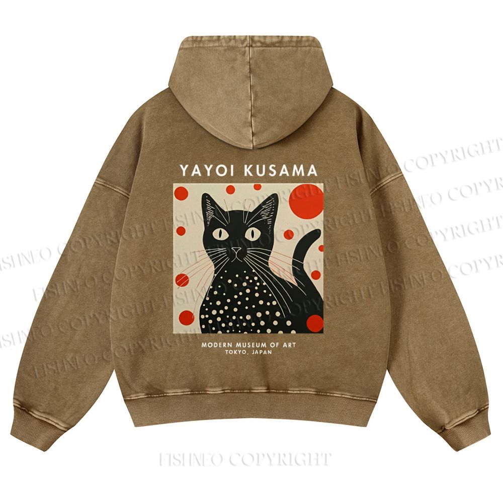 Casual Yayoi Kusama Cat Printed Washed Hoodie
