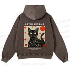 Casual Yayoi Kusama Cat Printed Washed Hoodie