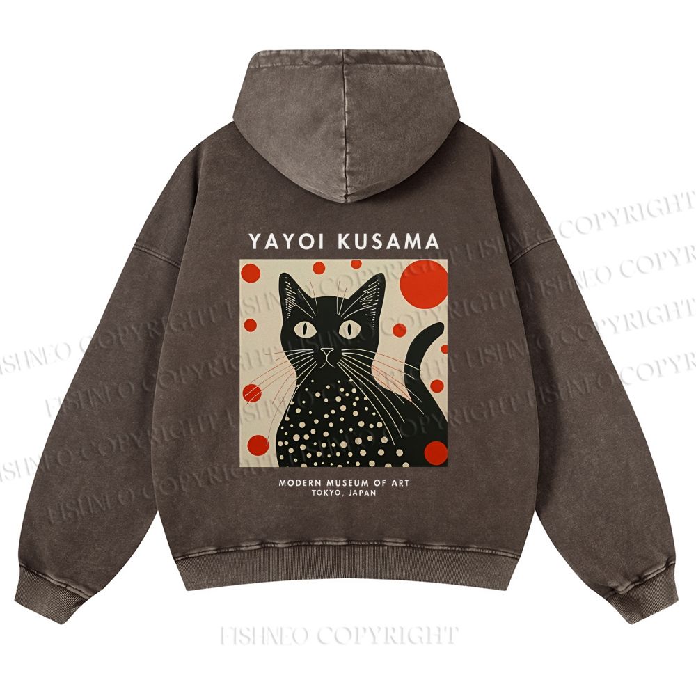 Casual Yayoi Kusama Cat Printed Washed Hoodie