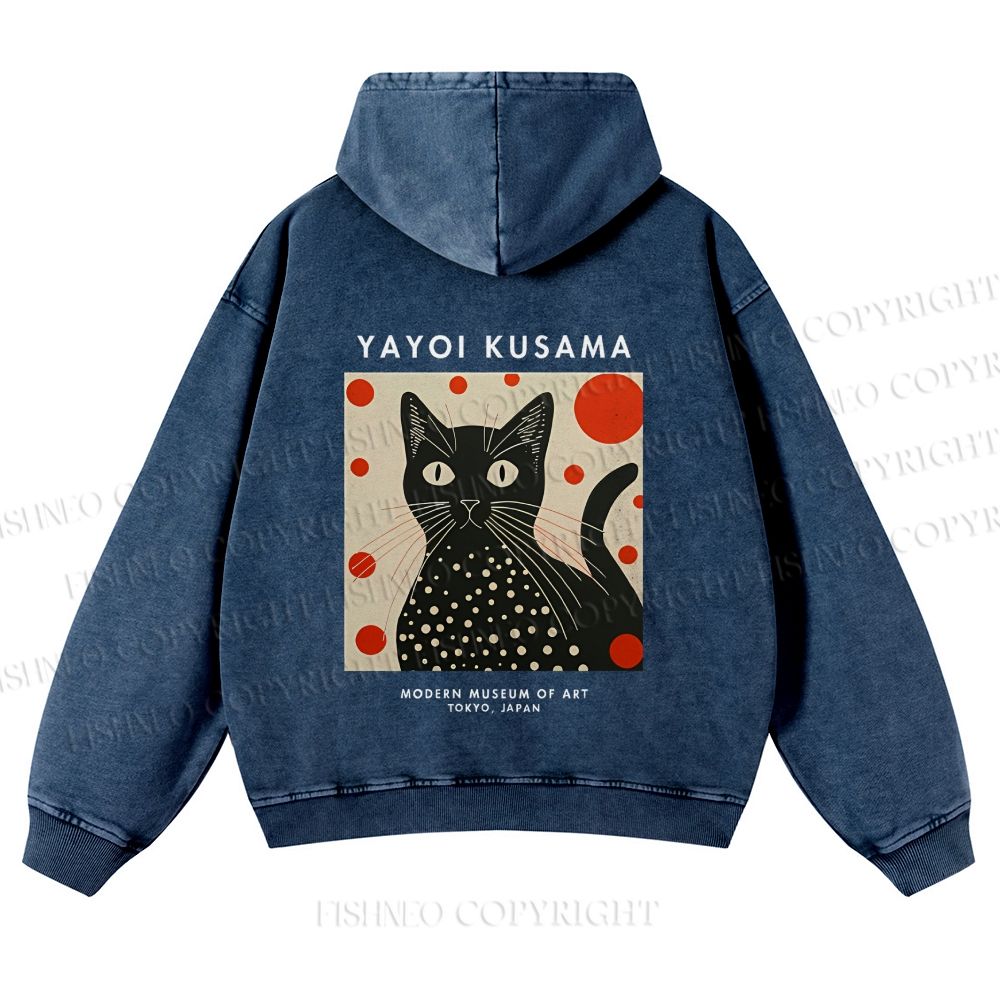 Casual Yayoi Kusama Cat Printed Washed Hoodie