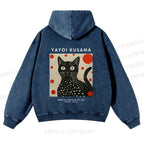 Casual Yayoi Kusama Cat Printed Washed Hoodie