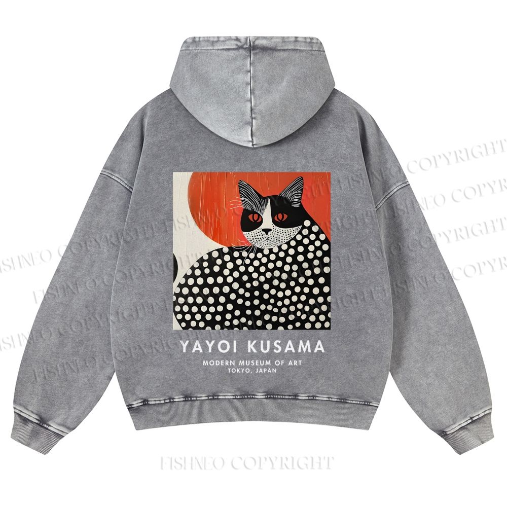 Casual Yayoi Kusama Cat Printed Washed Hoodie