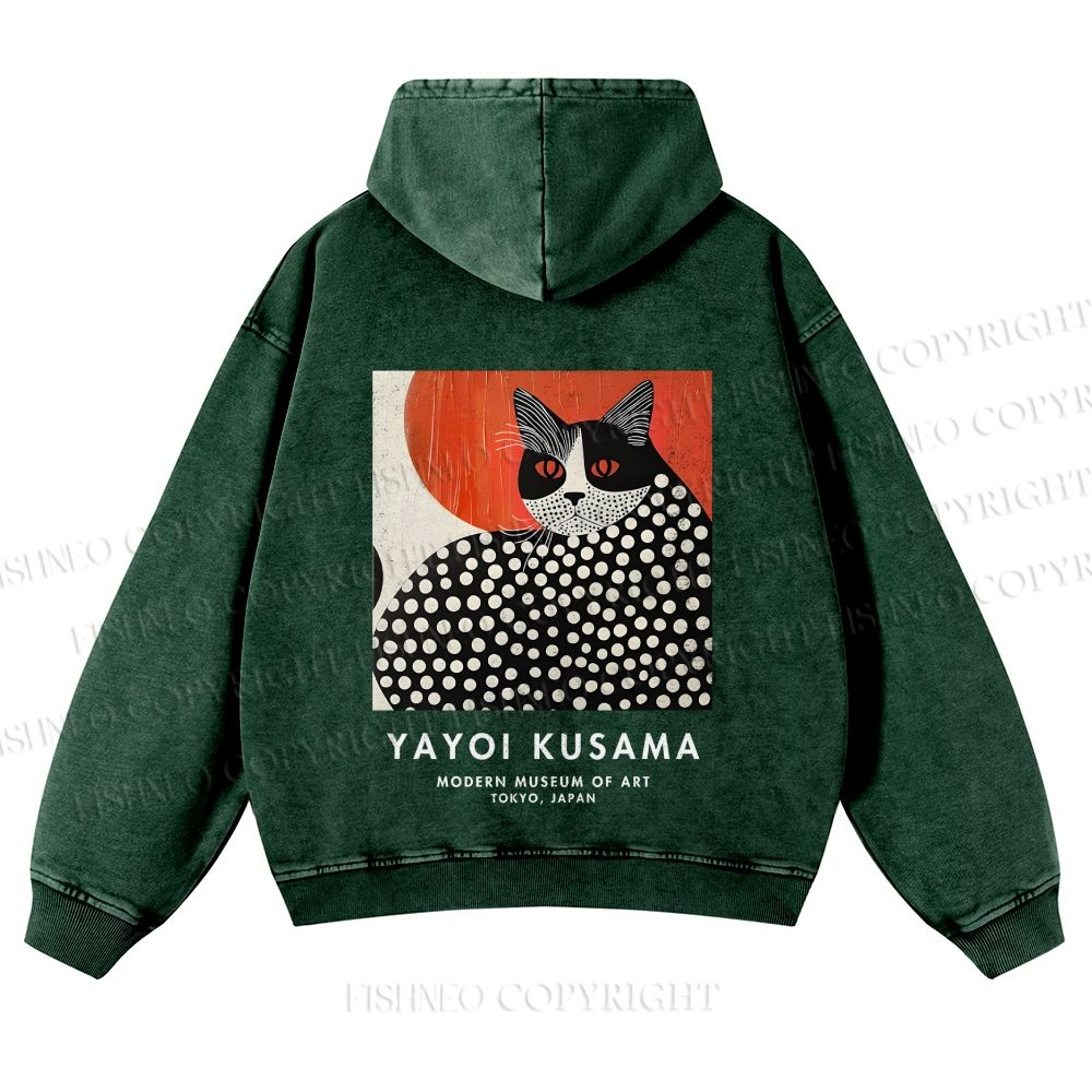 Casual Yayoi Kusama Cat Printed Washed Hoodie