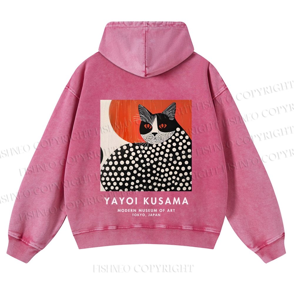 Casual Yayoi Kusama Cat Printed Washed Hoodie