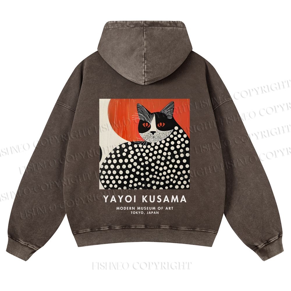 Casual Yayoi Kusama Cat Printed Washed Hoodie
